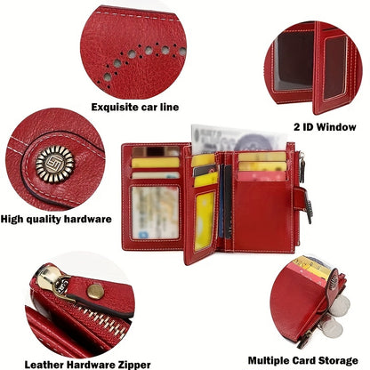 RFID Anti-Theft Women's Wallet - Multi-Card Zipper Buckle, Retro Multi-Functional Short Small Wallet