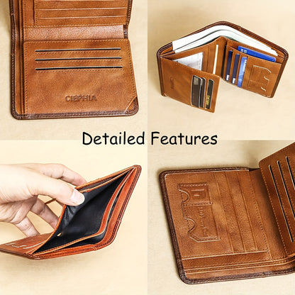 1pc Genuine Leather RFID Blocking Wallet for Men - Retro Thin Short ID & Credit Card Holder, Multi-Functional Gift for Valentine's Day