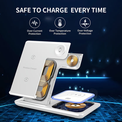 3-in-1 Wireless Charging Station: 15W Fast Mag-Safe Charger Stand with QC3.0 Adapter for iPhone 15/14/13/12/11, x 8 Pro Max/Pro/Mini/Plus, iWatch Ultra 9/8/7/6/5/4/3/2, AirPods 3/2