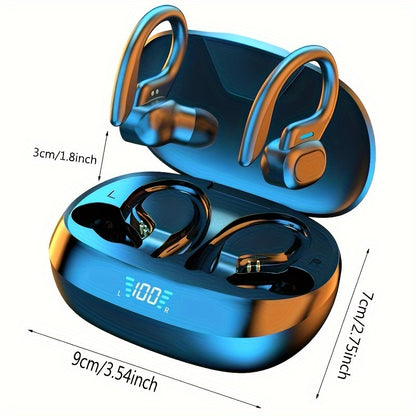 True Wireless Earbuds – TWS Earphones with Mic, Sport Earhook Headset, Stereo In-Ear Headphones with LED Display Charging Case