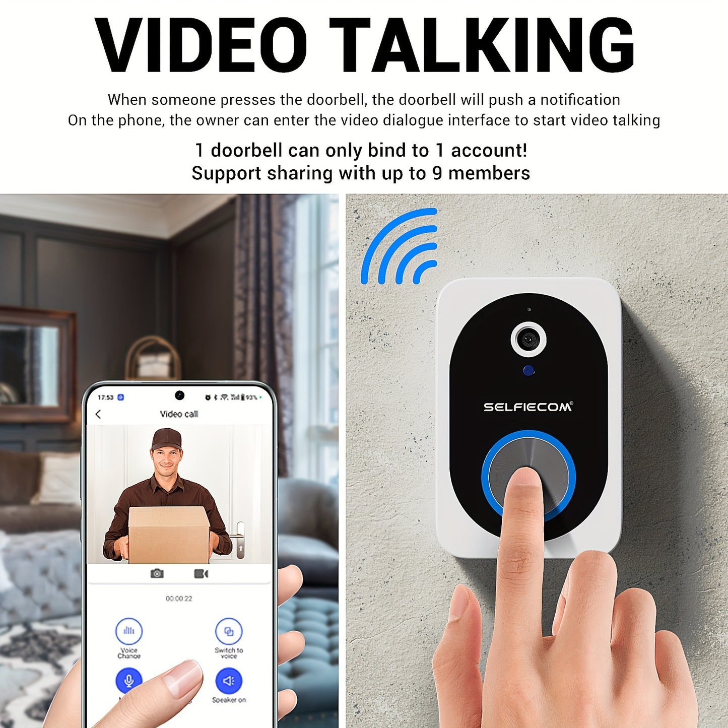 Smart Visual Dingdong Doorbell - 2.4GHz WiFi, HD Night Vision, 480P, APP Remote Video, Two-Way Call, 72 Hours Cloud Storage, Voice Change Function