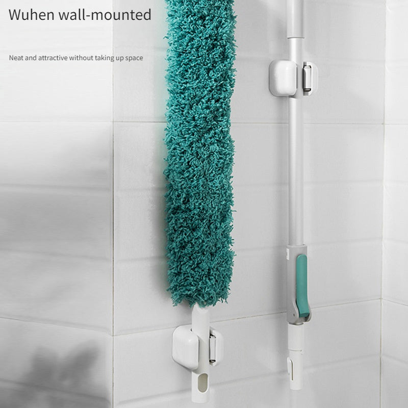 3 Pack Wall-Mounted Mop & Broom Holder – Self-Adhesive Storage Hanger for Home, Kitchen, Bathroom (White Plastic)