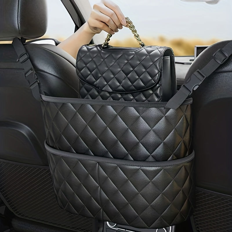Car Purse Handbag Holder Between Seats – Seat Back Organizer with 3 Pockets and Large Capacity Storage Bag