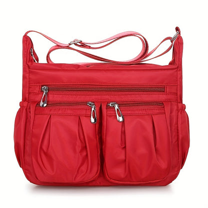 Waterproof Nylon Crossbody Bag for Women - Multi-Compartment Shoulder Purse with Zipper, Casual Everyday Bag for Middle-Aged and Elderly