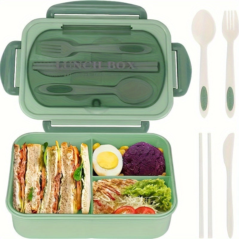 Lunch Box with Tableware – Square Divided Microwave Bento Box – Leakproof Food Container – Hand Wash – Ideal for Back to School, College, Kitchen Organizers and Storage