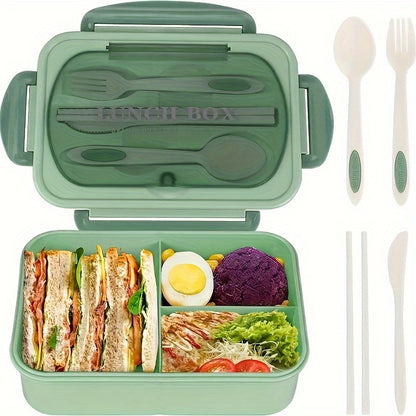 Lunch Box with Tableware – Square Divided Microwave Bento Box – Leakproof Food Container – Hand Wash – Ideal for Back to School, College, Kitchen Organizers and Storage