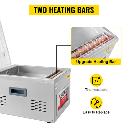 VEVOR DZ-260A Chamber Vacuum Sealer – 15.7" Sealing Machine for Home Use, Wet Foods, Meats & Marinades
