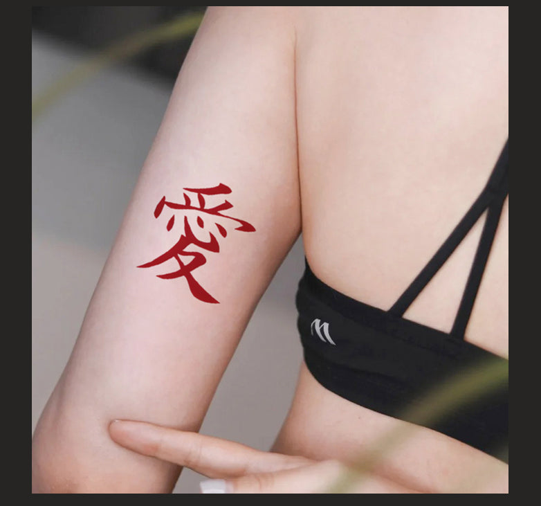 Japanese 'Love' Temporary Tattoo Stickers – Long-Lasting Waterproof Realistic Fake Tattoos for Men & Women