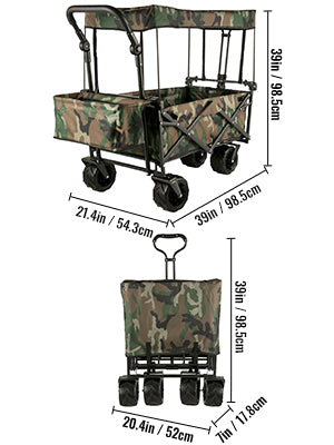 VEVOR Folding Wagon Cart with Adjustable Handle & Removable Canopy – Collapsible Oxford Cloth Utility Cart for Camping, Beach & Outdoor Use