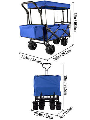 VEVOR Extra Large Collapsible Garden Wagon – Foldable Cart with Removable Canopy for Camping, Shopping & Groceries