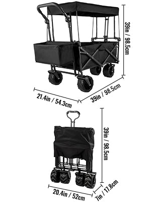VEVOR Folding Wagon Cart with Adjustable Handle & Removable Canopy – Collapsible Oxford Cloth Utility Cart for Camping, Beach & Outdoor Use