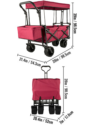 VEVOR Extra Large Collapsible Garden Wagon – Foldable Cart with Removable Canopy for Camping, Shopping & Groceries