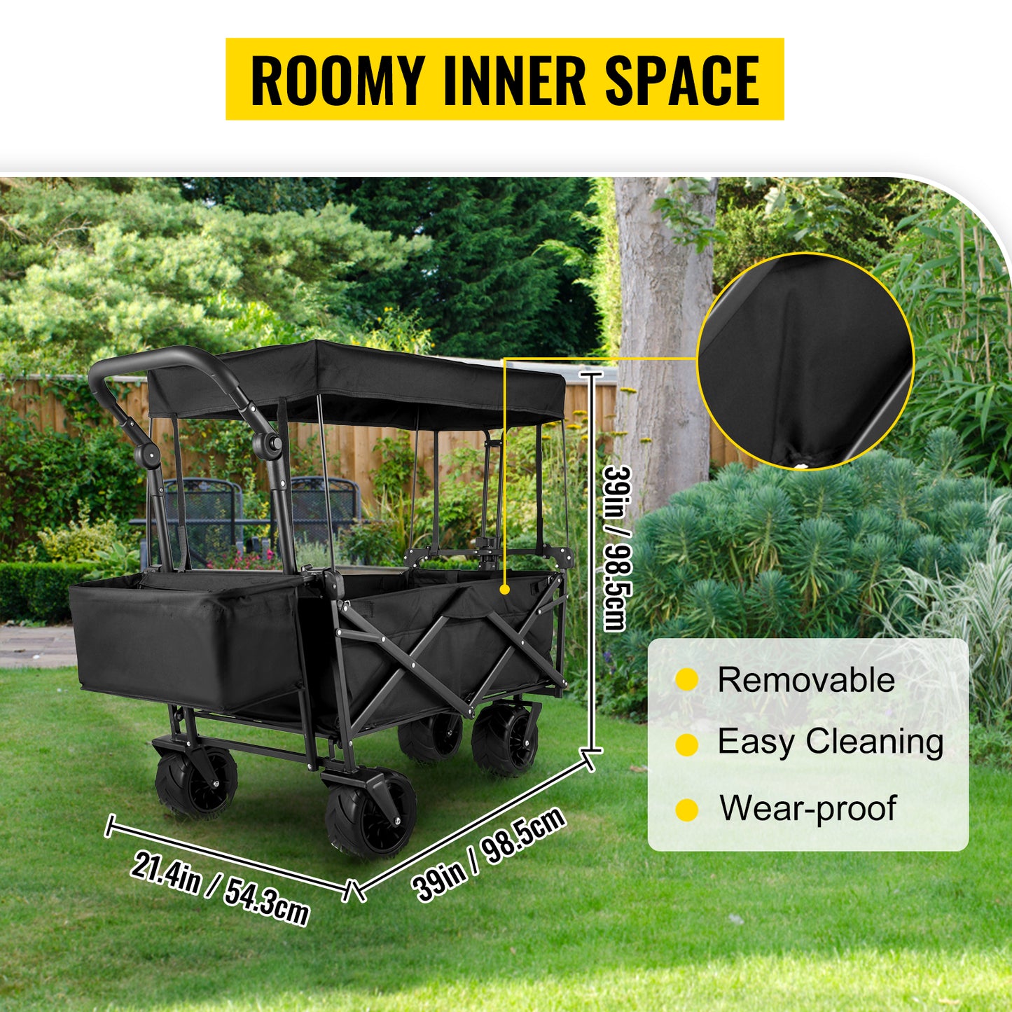 VEVOR Folding Wagon Cart with Adjustable Handle & Removable Canopy – Collapsible Oxford Cloth Utility Cart for Camping, Beach & Outdoor Use