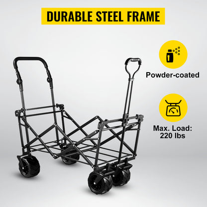 VEVOR Folding Wagon Cart with Adjustable Handle & Removable Canopy – Collapsible Oxford Cloth Utility Cart for Camping, Beach & Outdoor Use