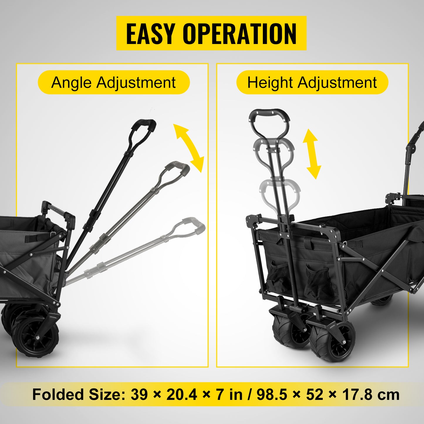 VEVOR Folding Wagon Cart with Adjustable Handle & Removable Canopy – Collapsible Oxford Cloth Utility Cart for Camping, Beach & Outdoor Use