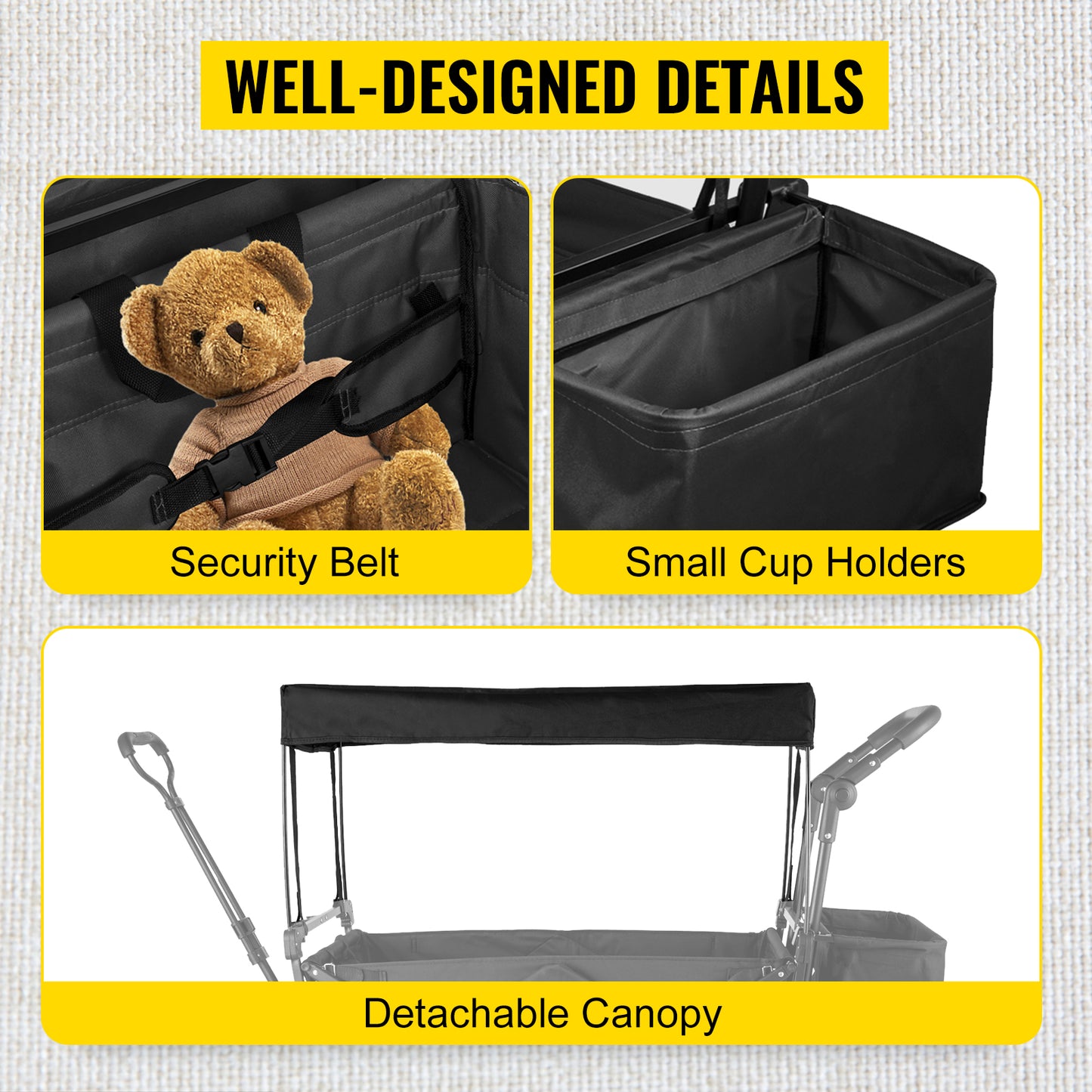 VEVOR Extra Large Collapsible Garden Wagon – Foldable Cart with Removable Canopy for Camping, Shopping & Groceries