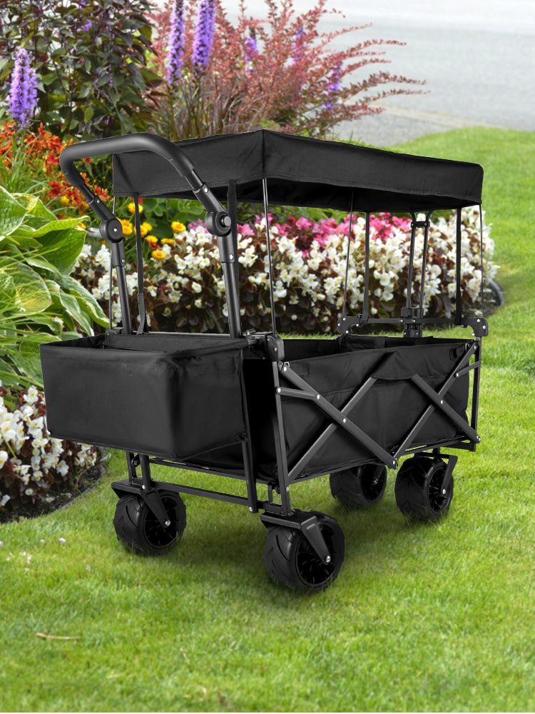 VEVOR Folding Wagon Cart with Adjustable Handle & Removable Canopy – Collapsible Oxford Cloth Utility Cart for Camping, Beach & Outdoor Use