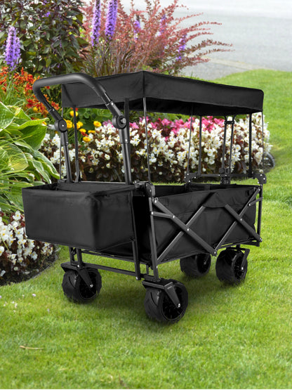 VEVOR Extra Large Collapsible Garden Wagon – Foldable Cart with Removable Canopy for Camping, Shopping & Groceries