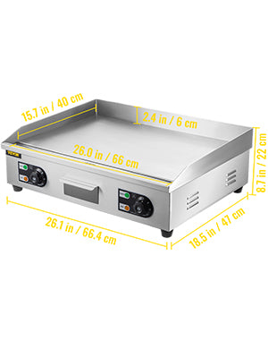 SucceBuy 14"-22" Electric Countertop Griddle – 1600W/3200W Stainless Steel Flat Top Teppanyaki Grill for Pancakes and Chicken