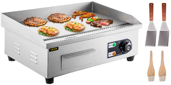 SucceBuy 14"-22" Electric Countertop Griddle – 1600W/3200W Stainless Steel Flat Top Teppanyaki Grill for Pancakes and Chicken