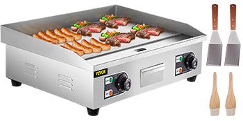 SucceBuy 14"-22" Electric Countertop Griddle – 1600W/3200W Stainless Steel Flat Top Teppanyaki Grill for Pancakes and Chicken