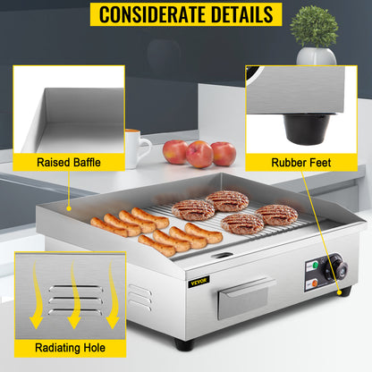 SucceBuy 14"-22" Electric Countertop Griddle – 1600W/3200W Stainless Steel Flat Top Teppanyaki Grill for Pancakes and Chicken