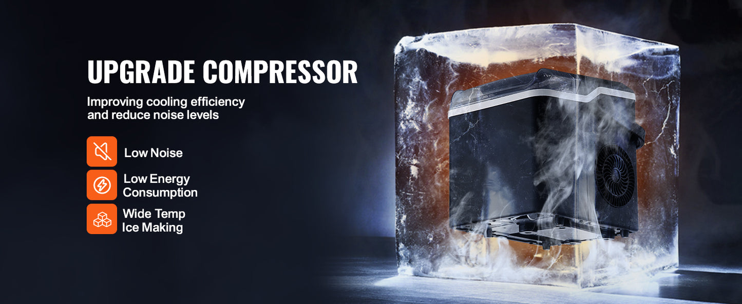 VEVOR Countertop Ice Maker - Self-Cleaning Portable Machine with Ice Scoop & Basket, 2 Sizes Bullet Ice