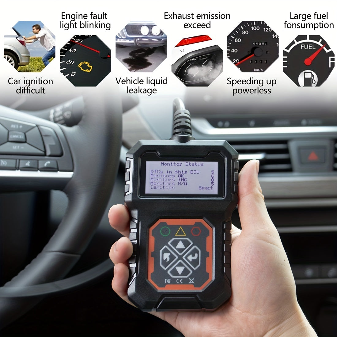 Car Code Reader – OBD2 Diagnostic Scanner for Check Engine Light and Fault Codes – EOBD CAN Protocols Tool for 12V OBDII Cars ( Since 1996 )
