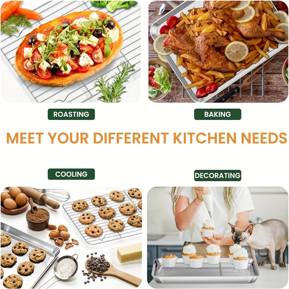 6 Piece Stainless Steel Baking Sheet & Rack Set – Heavy-Duty, Non-Toxic, Easy-Clean Oven Trays with Cooling Racks, Dishwasher Safe