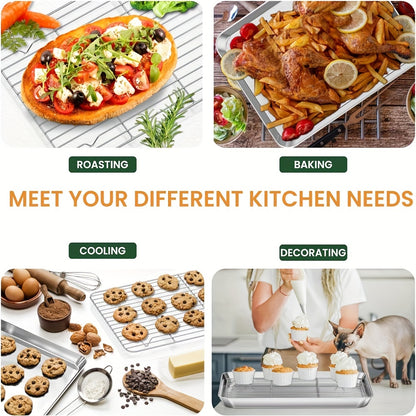 6 Piece Stainless Steel Baking Sheet & Rack Set – Heavy-Duty, Non-Toxic, Easy-Clean Oven Trays with Cooling Racks, Dishwasher Safe