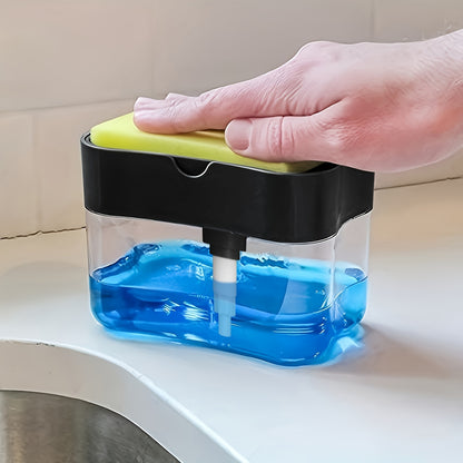 Dish Soap Dispenser and Sponge Holder - Metallic Silver, For Hotel Kitchen Sink, No Sponge Included, 0.37lb