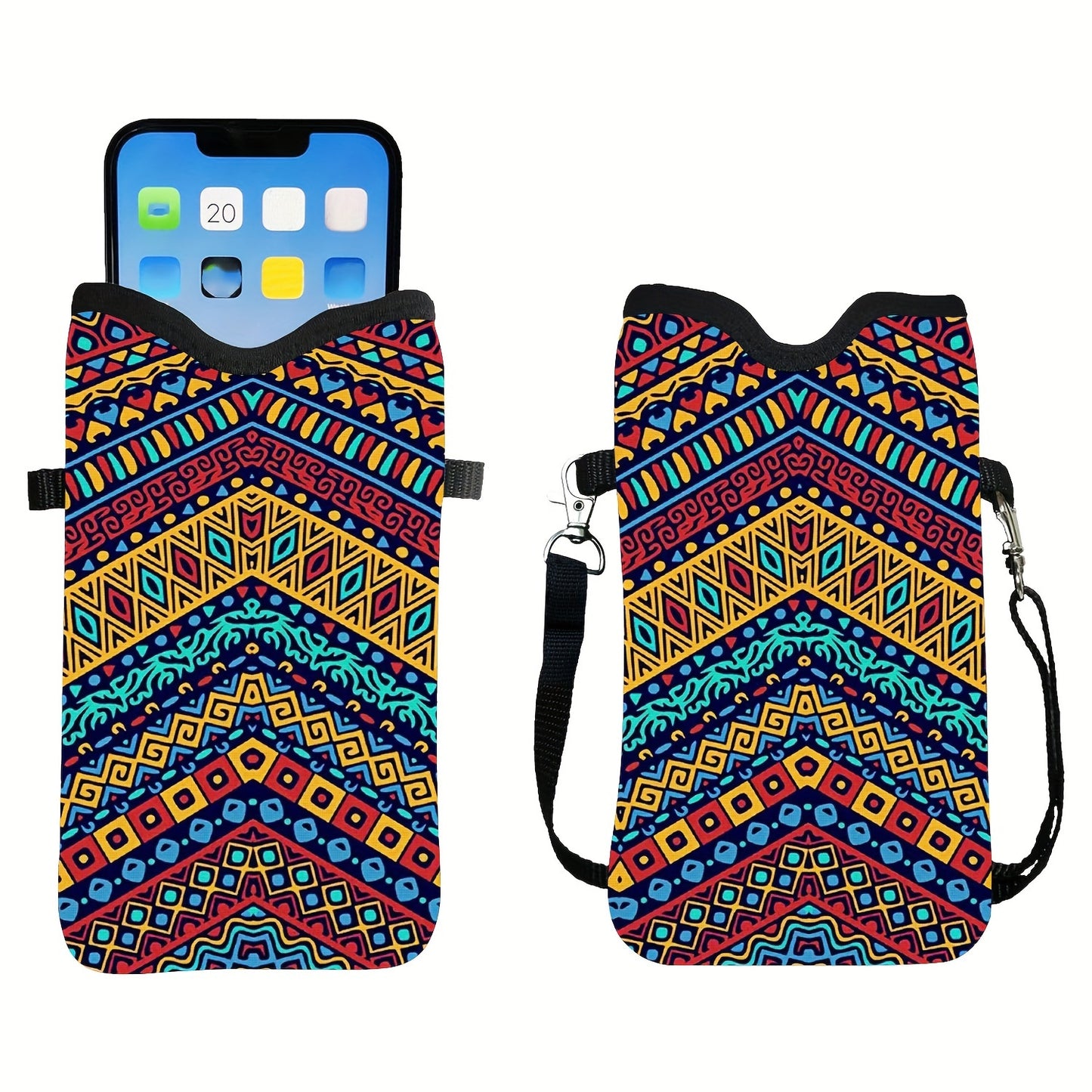 Shockproof Phone Pouch with Adjustable Lanyard - Versatile Print Design, Compatible with Multiple Models