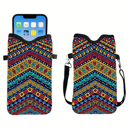 Shockproof Phone Pouch with Adjustable Lanyard - Versatile Print Design, Compatible with Multiple Models