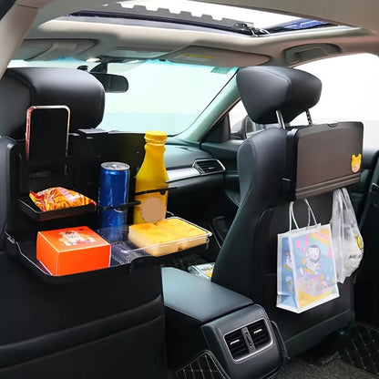 Adjustable and Foldable Car Dining Table with Cup Holder – Portable Backseat Storage Tray for Food and Drinks, Made of Durable PP Material
