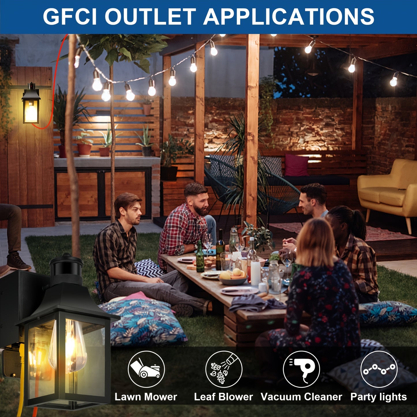 Smart Porch Lights Pro – Dusk to Dawn Motion Sensor Outdoor Lights with GFCI Outlet, 3 Lighting Modes – Waterproof, Energy-Efficient Exterior Wall Sconce for House, Patio, Garage