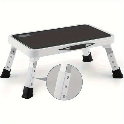 Adjustable Height Folding Step Stool – Non-Slip Platform, 330 lbs Capacity, Durable Iron Construction (Gray/Black)