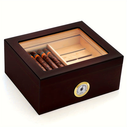Cigar Humidor for 30-50 Cigars - Cigar Box with Hygrometer and Humidifier for Optimal Storage