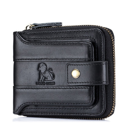 Men's Retro Genuine Leather Multi-Card Wallet with Zip - Large Capacity, Anti-Theft Design