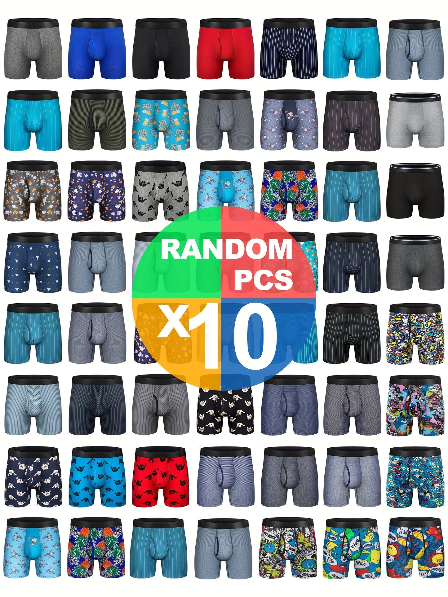 Men's Boxer Briefs Cotton Underwear - 10-Pack No Ride-Up Boxer Briefs