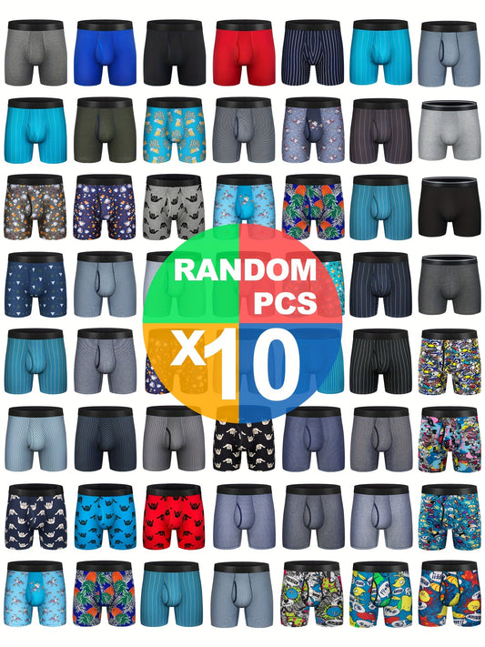 Men's Boxer Briefs Cotton Underwear - 10-Pack No Ride-Up Boxer Briefs