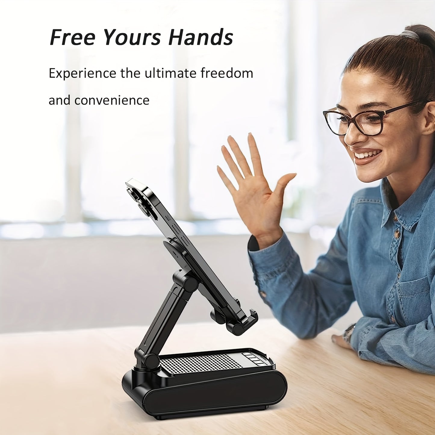 Cell Phone Stand with Wireless Speaker and Non-Slip Base – Portable, Suitable for Indoor/Outdoor, Desktop Use, Ideal for Parties, Camping, Gifts for Family and Friends