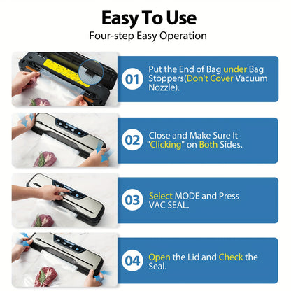 Beelicious Vacuum Sealer Machine Set – Automatic Air Sealing System with Starter Kit, Built-in Cutter, Moist Mode, Air Suction Hose, LED Indicator, Quiet, 50% Compact, 2-Year Warranty, Sous Vide