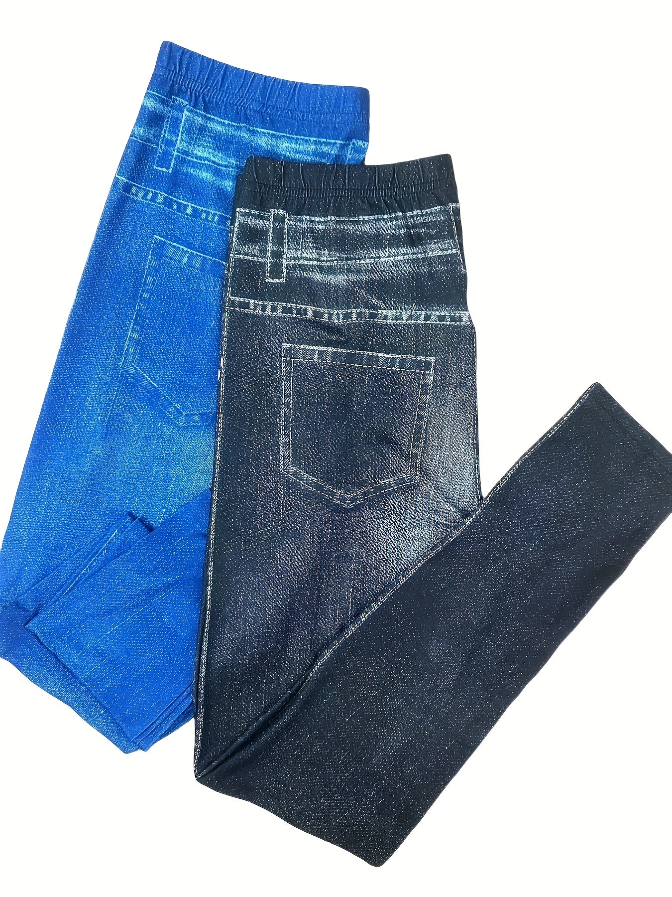 2 Pack Imitation Denim Print Pants - Casual Stretchy Everyday Pants for Women