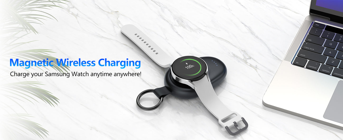 1400mAh Portable Wireless Power Bank — Magnetic Keychain Charger for Samsung Galaxy Watch 7/Ultra/6/6 Classic/5 Pro/4/3 & Active 2/1