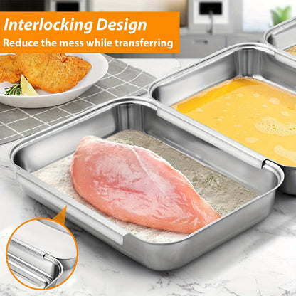Stainless Steel Breading Pan Set – Heavy-Duty, Oven-Safe for Meat Marinating & Baking, Perfect for Holidays (Halloween, Christmas, Easter, Thanksgiving, Mother’s Day)