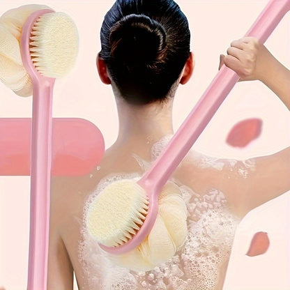 Soft Nylon Back Scrubber with Long Handle – Fragrance-Free, Battery-Free Bath and Shower Accessory