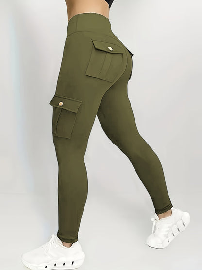 High-Waisted Butt Lifting Yoga Leggings - Women's Fall & Winter Activewear with Pockets, Moisture-Wicking, Four-Way Stretch, Breathable - Solid Color, Perfect for Fitness, Running, Outdoor Activities