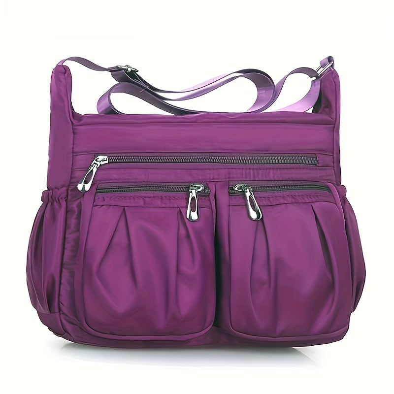 Waterproof Nylon Crossbody Bag for Women - Multi-Compartment Shoulder Purse with Zipper, Casual Everyday Bag for Middle-Aged and Elderly