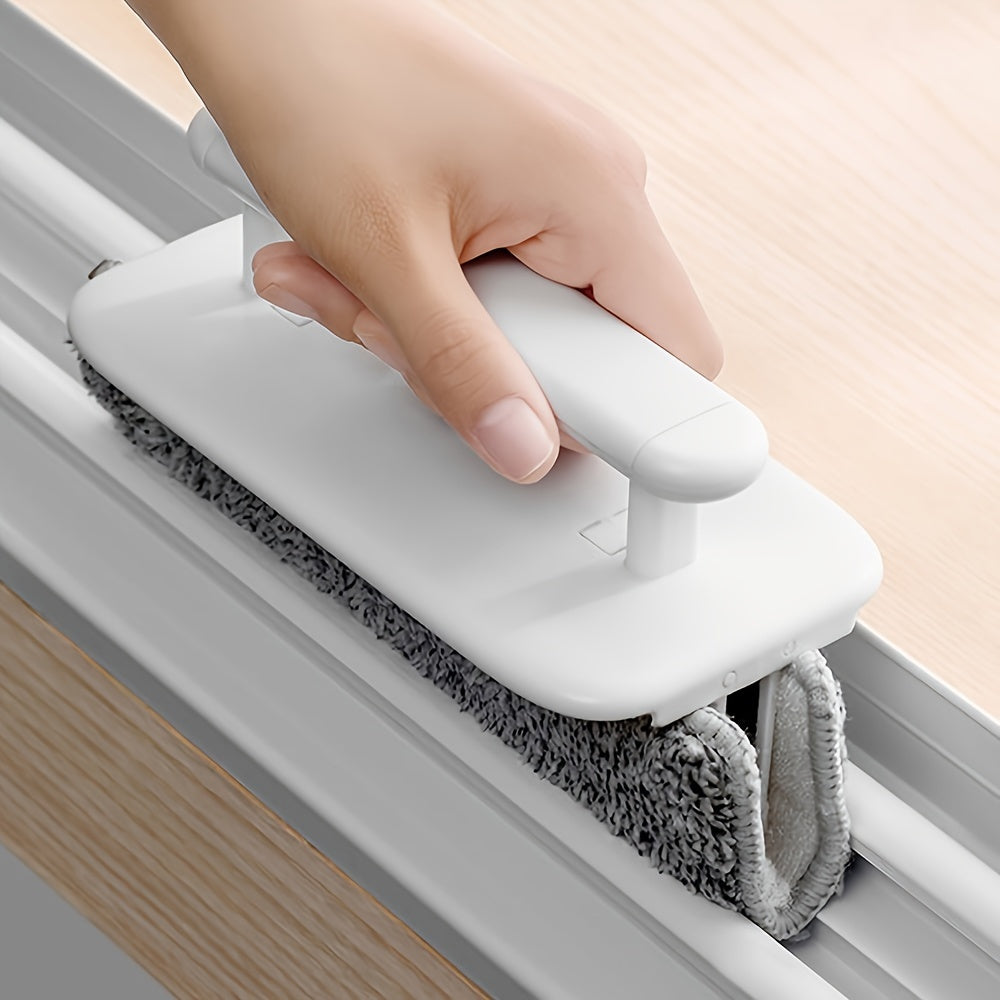 4 Piece Window Groove Cleaning Brush Set – Easy Glide Squeegee Handle, 3 Microfiber Cloths, No-Electricity Sliding Door Track & Crevice Cleaning Tool for Home