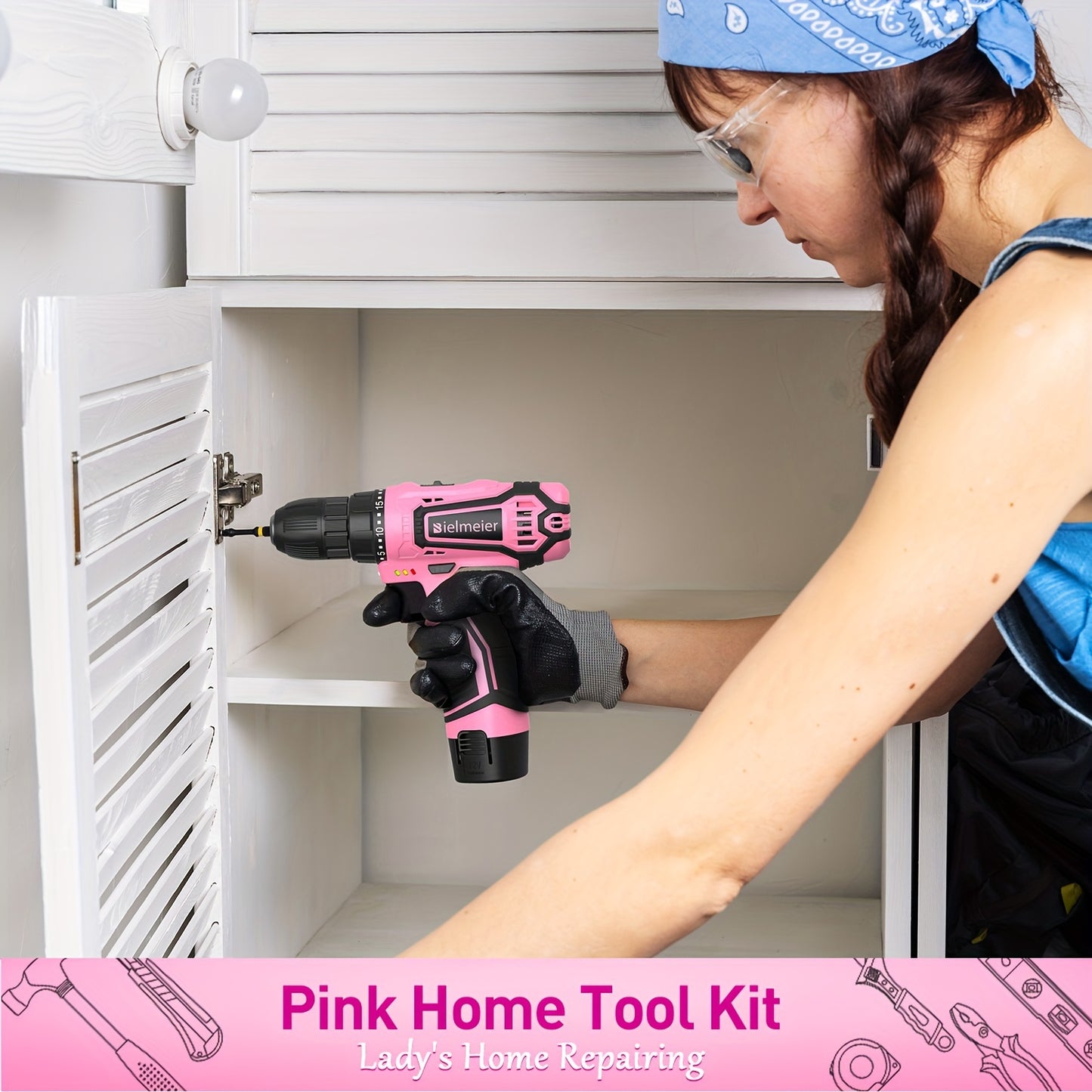 Bielmeier 12V Pink Cordless Drill Set & 20V 58pcs Black Cordless Drill Set – Essential Women's Power Tool Set for Home Projects, Stylish Pink Accessories for Home Maintenance